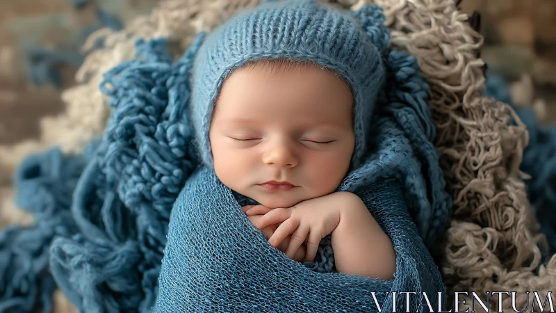 Peaceful Dreams: Newborn's Serene Sleep Wrapped in Blue.