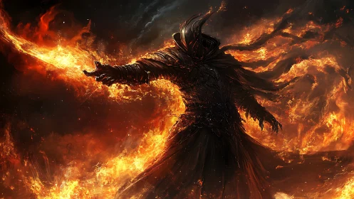 Blazing dark warrior commands swirling rivers of fire