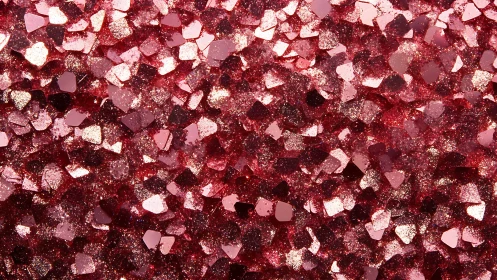 Crimson glitter confetti field under sparkling studio light.