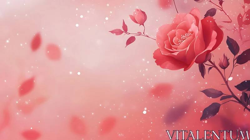 Crimson Roses Bloom Against Ethereal Pink Bokeh.