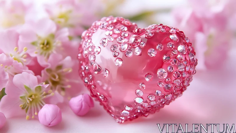 Crystalline Heart-Form Ornament with Faceted Surface Embedded in Floral Arrangement