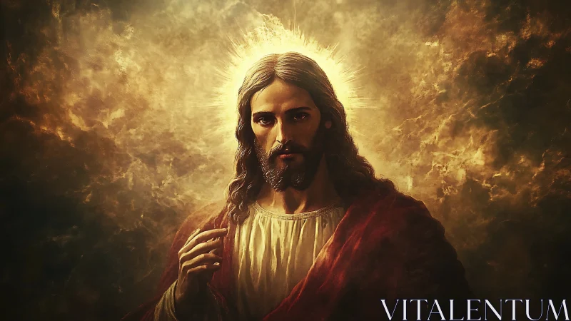 Digital depiction of robed male figure with luminous halo effect