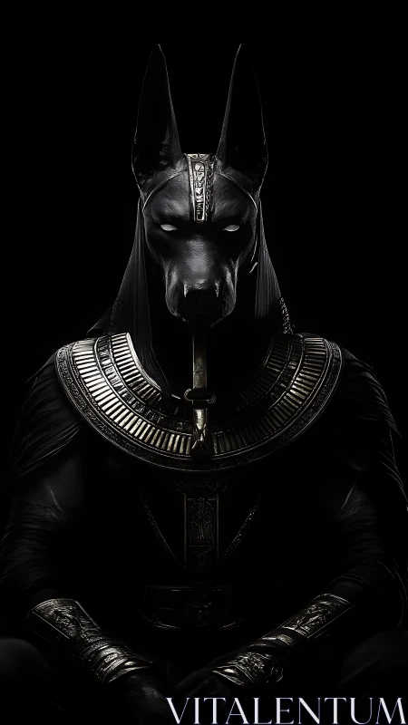 Regal jackal-headed deity in obsidian ceremonial armor.