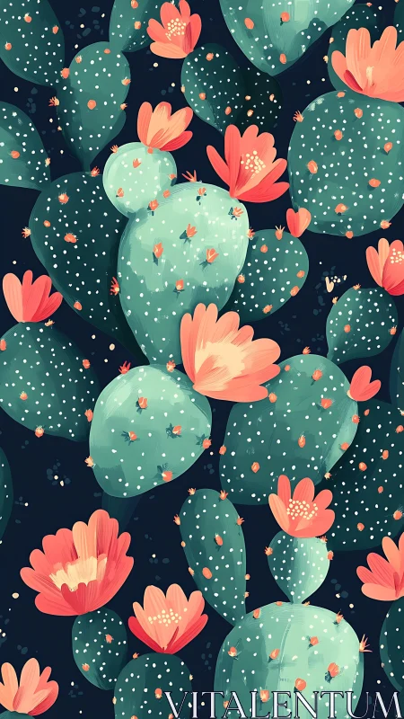 Blooming Desert Dreams: Cacti in Coral Flower.