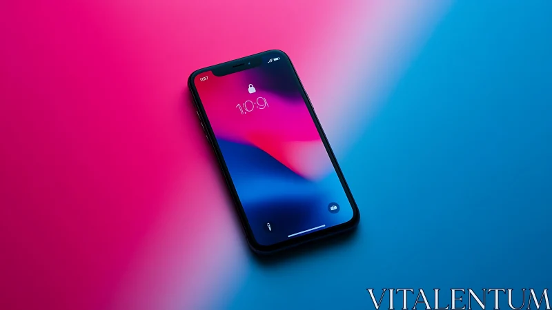 Smartphone on Gradient Backdrop: Neon Chromatic Technology Display.