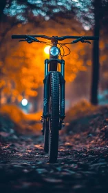 Bicycle with LED Headlight at Night in Urban Setting