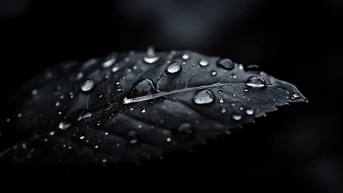 Midnight leaf cradling raindrop constellations in silence.