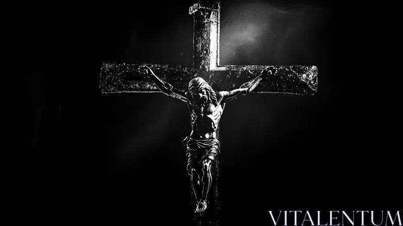 High-contrast crucifix study isolates form with stark chiaroscuro