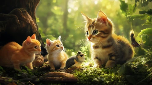 Young Explorers Meet in a Sunlit Forest.