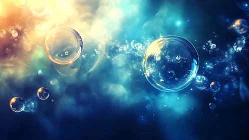 Translucent soap spheres suspended in luminous cosmic nebula