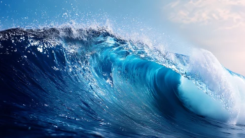 Ocean wave crest in clear daylight with bright spray.