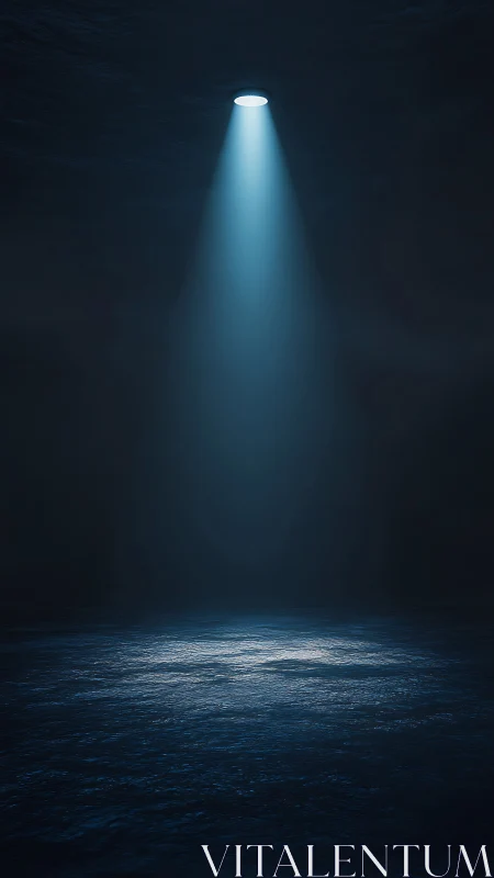 Single cold spotlight cuts darkness in empty space