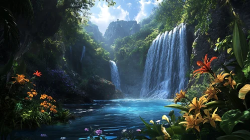 Hidden jungle waterfalls and bright wildflower lagoon.