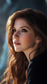 Side-lit portrait of young woman in soft golden glow.