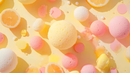 Citrus daydream orbs drift through pastel lemonade skies.