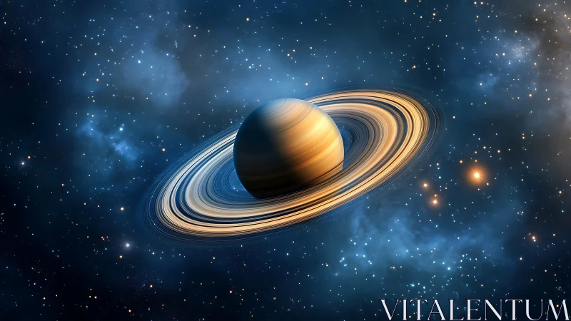 Ringed gas giant with luminous debris disc in starfield vista.