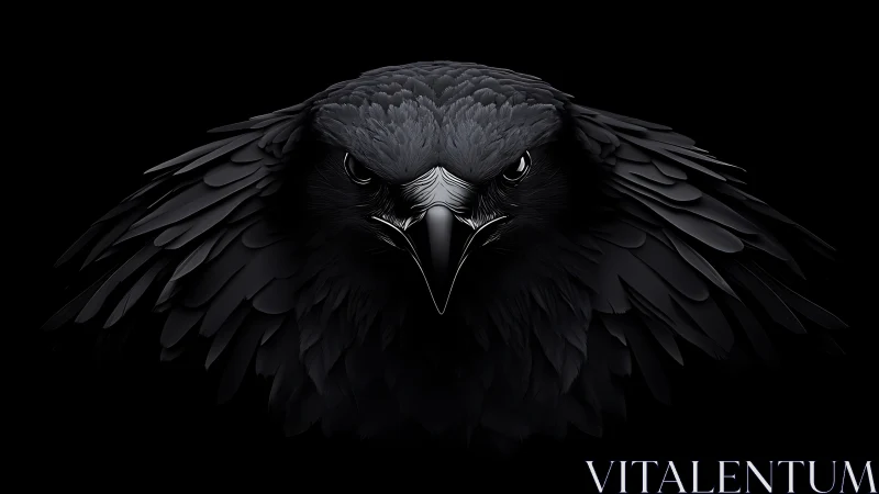Midnight raven portrait with sculpted monochrome plumage.