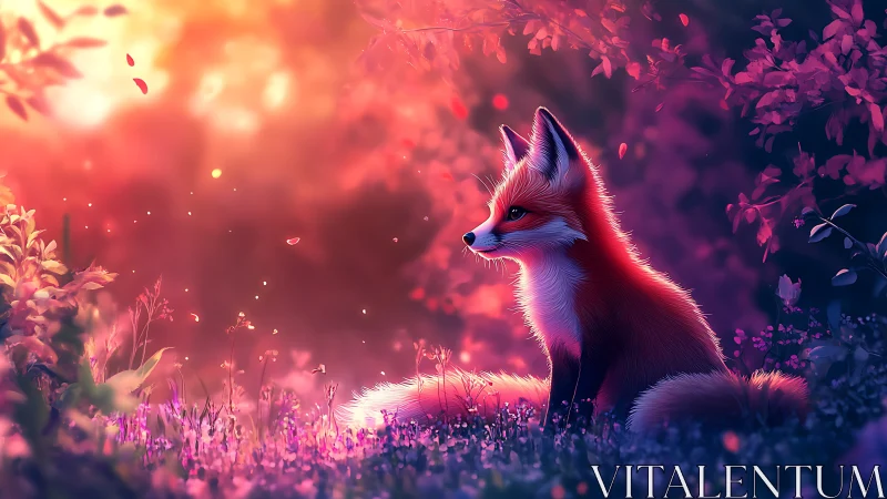 Digital painting study of fox in luminous twilight glade.