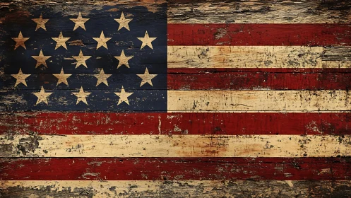 Aged American flag rendered on distressed wooden planks