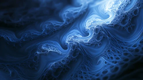 Digital blue fractal filaments form layered swirling networks