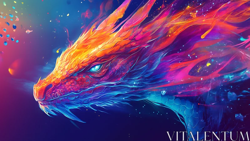 Radiant cosmic dragon glowing with vibrant swirling color.