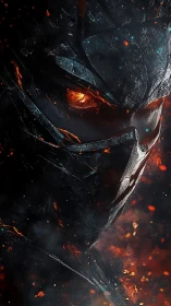 Fiery armored warrior emerging from swirling cosmic embers.