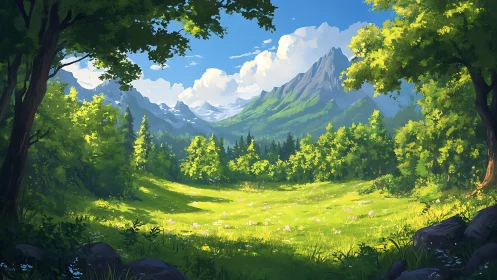 Alpine Valley Landscape Rendered with Volumetric Atmospheric Perspective and Layered Compositional D