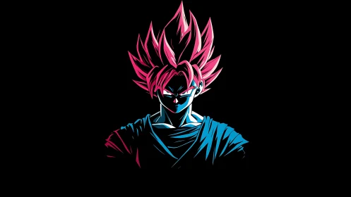 Stylized neon-lit anime warrior portrait on black background