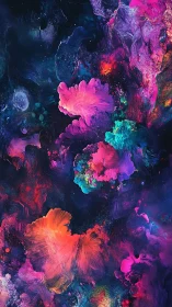 Neon cosmic blooms swirl through deep galactic voids.