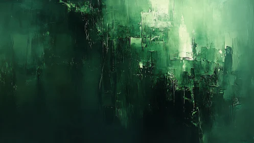 Green vertical abstract composition with textured blocks.