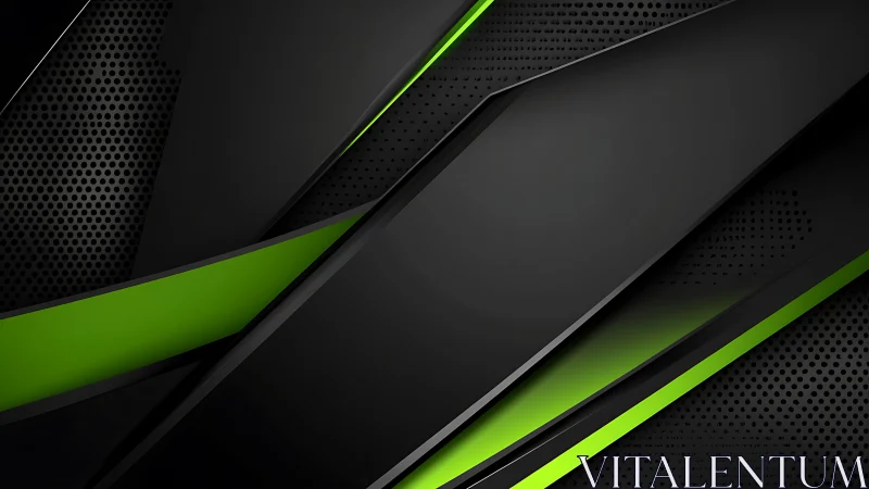 Bold green and black diagonal shapes create sleek energy