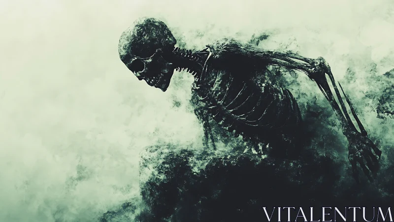 Decayed skeletal figure emerges from swirling toxic mist