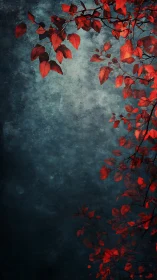 Crimson autumn branches glowing softly against night sky.