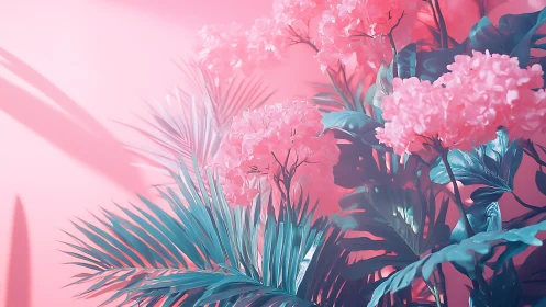 Tropical Blooms in Rose Gold: Digital Floral Composition.