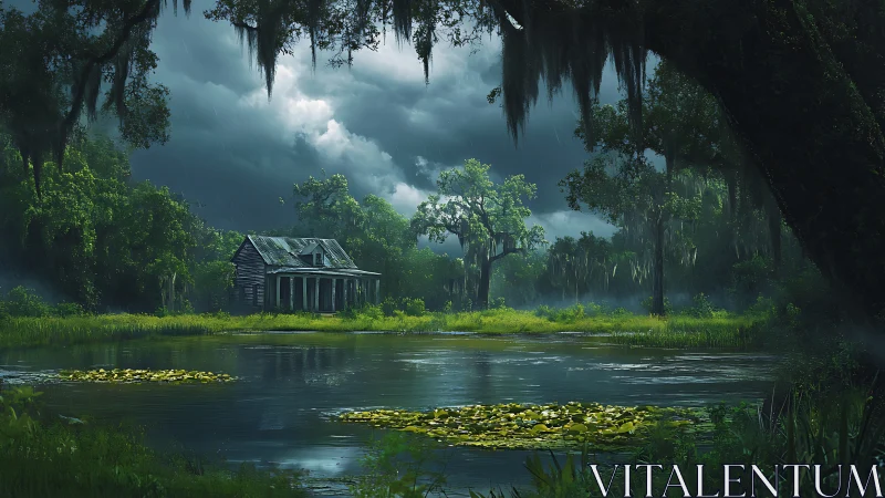Abandoned Mansion Nested Among Spanish Moss-Draped Trees