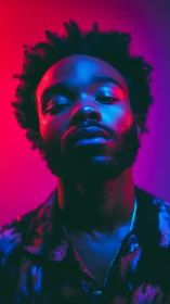 Portrait uses contrasting magenta and cyan lighting on subject