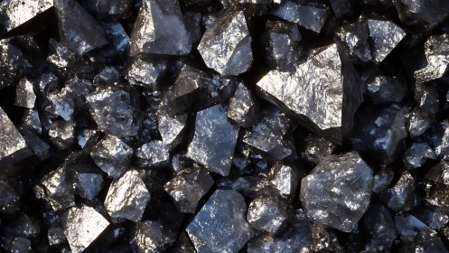 Metallic crystal cluster under sharp directional lighting.