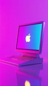 Retro rainbow laptop glowing in playful neon gradients.