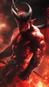 Infernal horned demon rendered in high-detail digital flames.