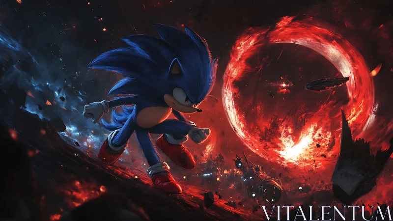 Blue speedster storms a burning galactic ring of chaos.