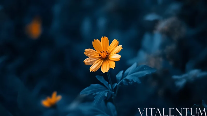 Golden Bloom Against Deep Blue Twilight.
