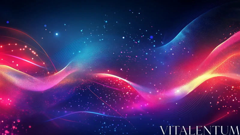 Glowing waves of neon light drift gently through starry color