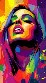 Colorful abstract portrait of woman with closed eyes.