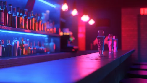 Neon Bar Counter: Cyberpunk Cocktail Venue Aesthetic.