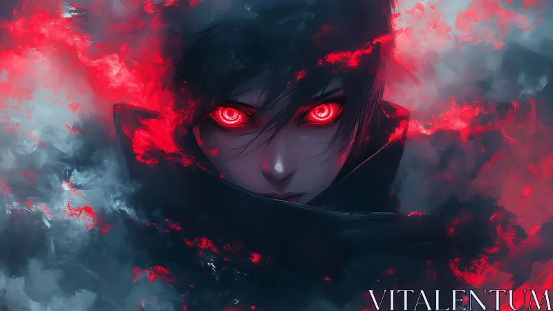 Intense red-eyed warrior emerging from swirling stormlight.