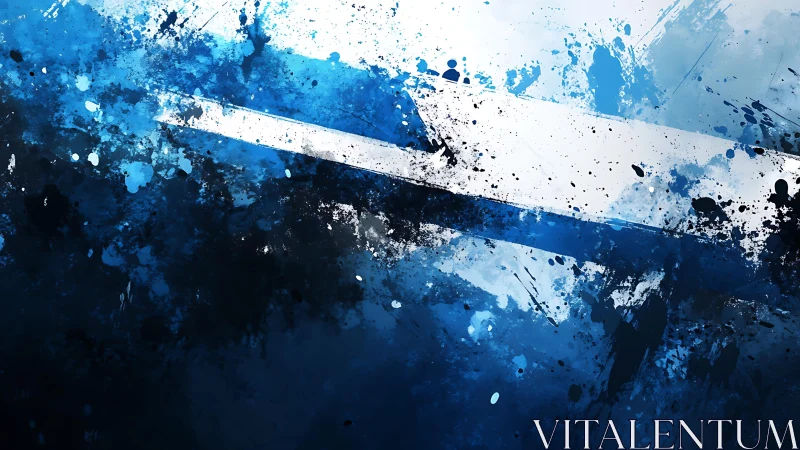 Dynamic Abstract Blue and White Paint Splash Digital Artwork.