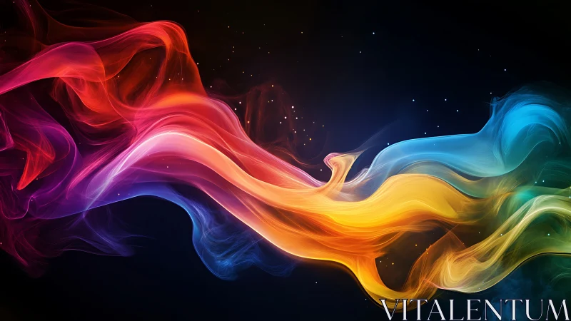 Vibrant multicolor light trails flow across dark space.