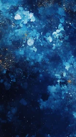 Deep ultramarine nebula field with luminous gold particulates