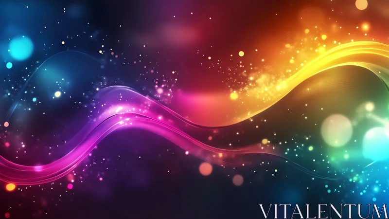 Glowing rainbow waves drifting through a dreamy night sky.