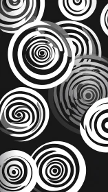 Monochrome concentric spiral circles overlap on dark field